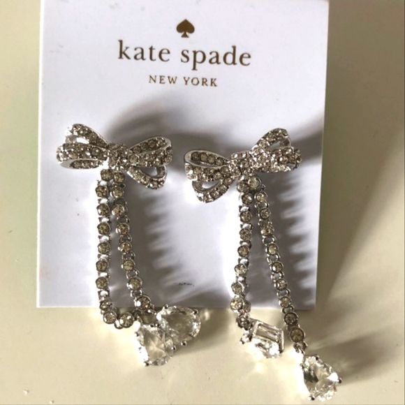 Kate Spade "Pearly Glow" Pave Bow dropped earrings - Picture 5 of 6